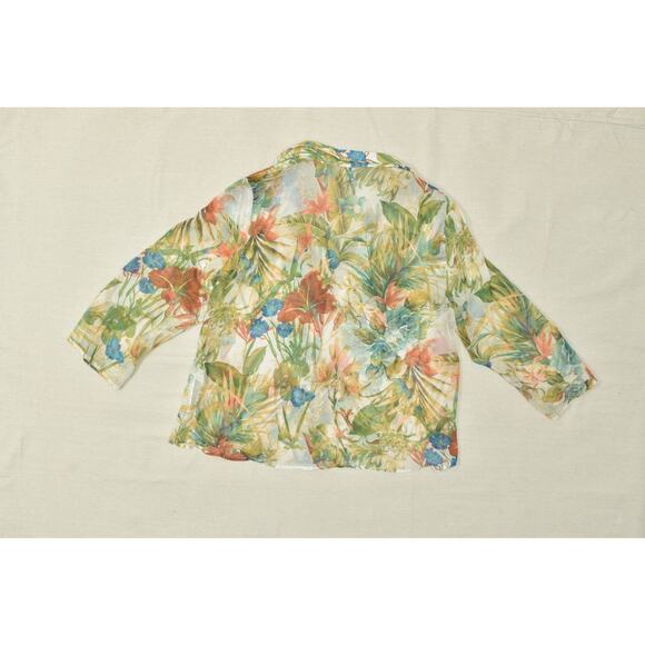 Chico's Women's Tropical Floral Button-Up Shirt Blouse Regular Size 3 Polyester - Picture 8 of 8